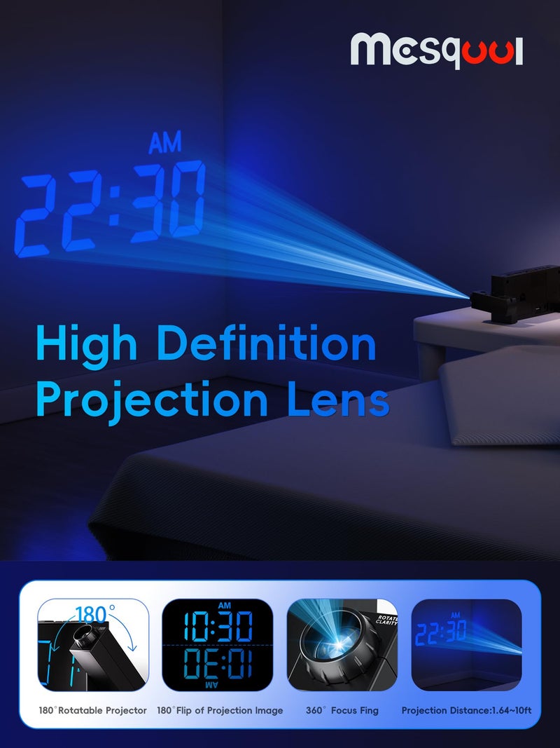 Mesqool Digital Projection Alarm Clocks for Bedrooms - Large LED Display, 180Â° Rotatable Projector, 5-Level Dimmer,USB Charger,Battery Backup,Loud Dual Alarms for Kids Elderly,Heavy Sleepers,Snooze,12/24H,DST - Image 3